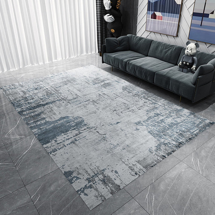 Industrial abstract rug gray and blue flannel rug washable pet-friendly non-slip rug for the living room | Bowlift