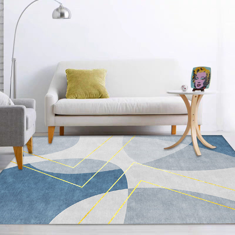 Unique abstract rug blue and gray contemporary rug polyester pet-friendly washable rug for the living room | Bowlift