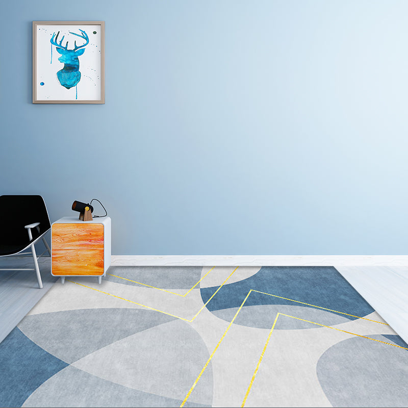 Unique abstract rug blue and gray contemporary rug polyester pet-friendly washable rug for the living room | Bowlift