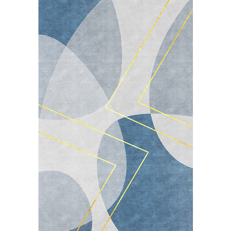 Unique abstract rug blue and gray contemporary rug polyester pet-friendly washable rug for the living room | Bowlift