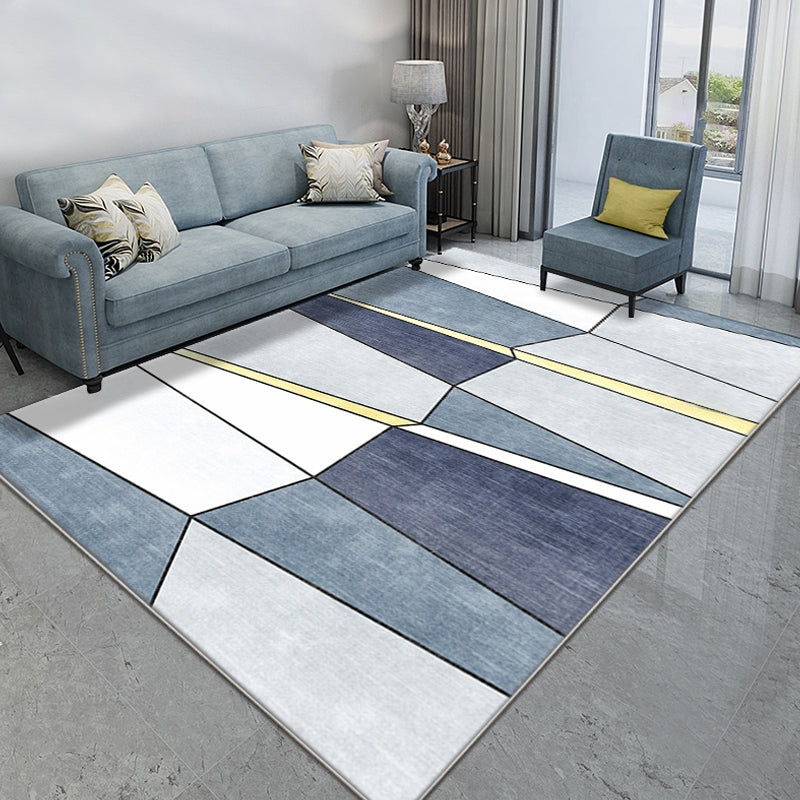 Blue Modernist Carpet Polyester Color Block Carpet Pet Friendly Machine Washable Non-Slip Back Carpet for the Living Room | Bowlift