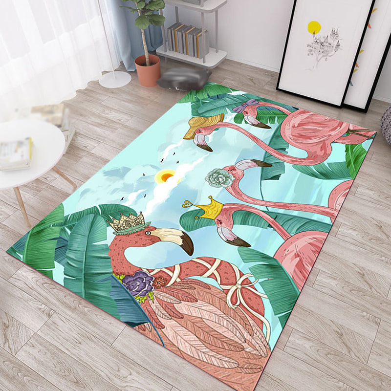 BowLift | Colorful Cartoon Animal Pattern Area Rug Pink and Blue Children Rug Polyester Pet-Friendly Washable Non-Slip Back Area Rug for Daycare