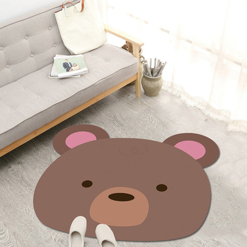 BowLift | Kawaii Cartoon Animal Pattern Rug Brown and Yellow Kids Rug Polyester Washable Pet Friendly Non-Slip Carpet for Kids Room