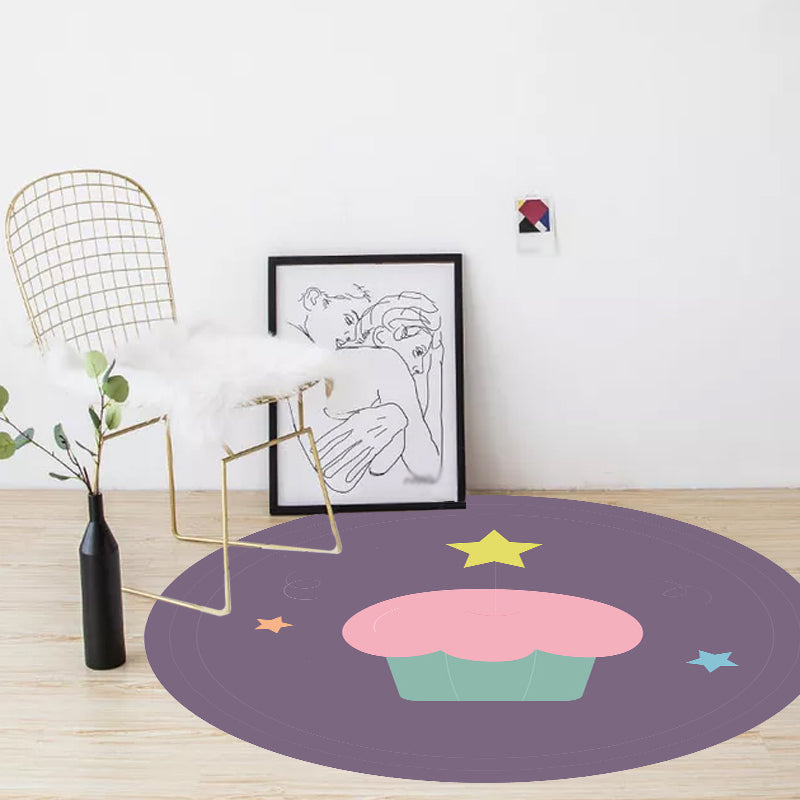 BowLift | Novelty Cake Pattern Rug Brown and Purple Kids Rug Polyester Pet Friendly Washable Area Rug for the Children's Room