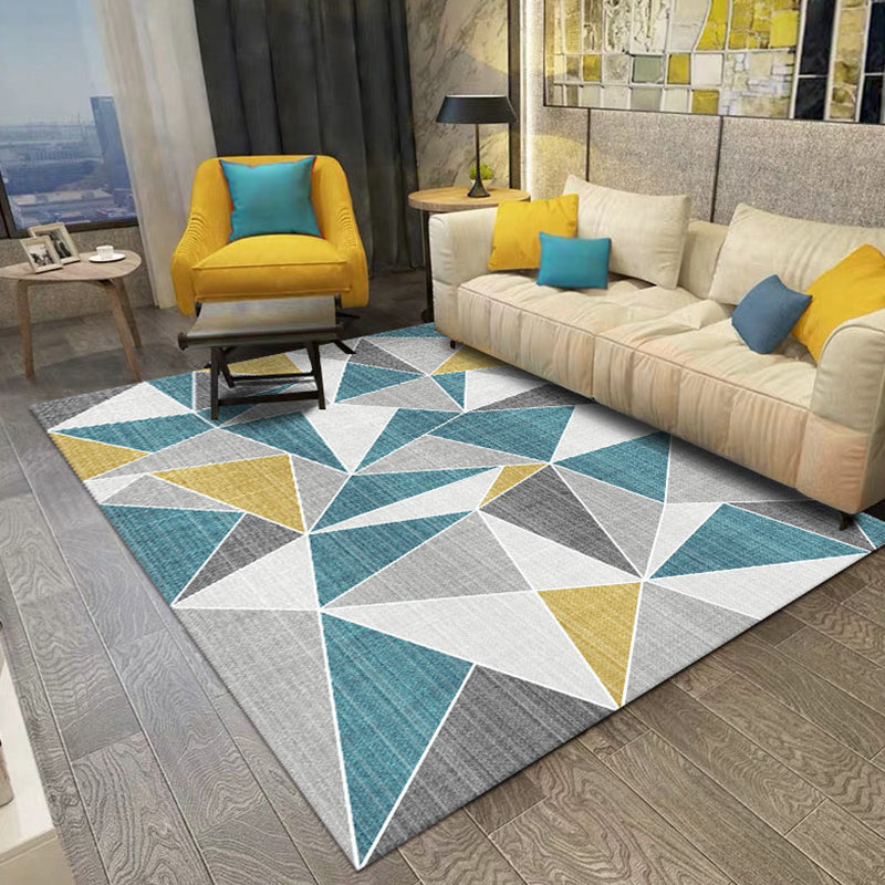 Unusual geometric pattern rug Blue and Gray Modern rug Polyester Washable Pet-friendly non-slip rug for the living room | Bowlift