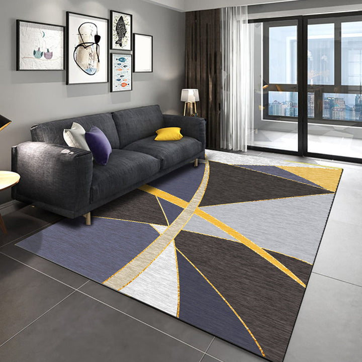 Stylish Colorblock Rug Black and Purple Modern Rug Polyester Washable Pet-Friendly Non-Slip Rug for Living Room | Bowlift