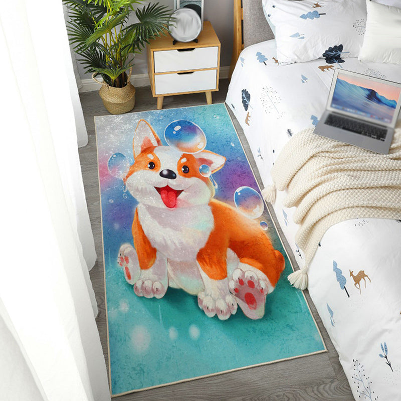 BowLift | Children Dog Pattern Rug Green and Blue Polyester Rug Washable Pet Friendly Non-Slip Area Rug for the Children's Room
