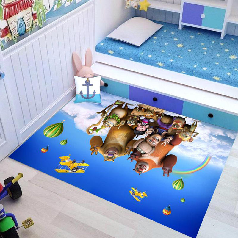 BowLift | Kids Cartoon Character Pattern Rug Pink and Blue Polyester Rug Washable Pet Friendly Non-Slip Rug for the Children's Room
