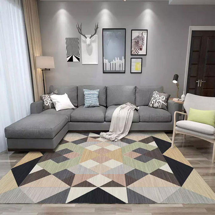 Contemporary Living Room Rug Multicolor Geometric Pattern Rug Polyester Washable Non-Slip Pet-Friendly Area Rug | Bowlift