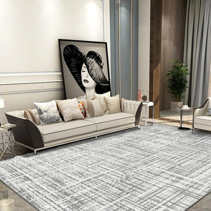 Gray Modernist Carpet Polyester Striped Pattern Carpet Pet-friendly Washable Non-slip Back Carpet for Living Room | Bowlift