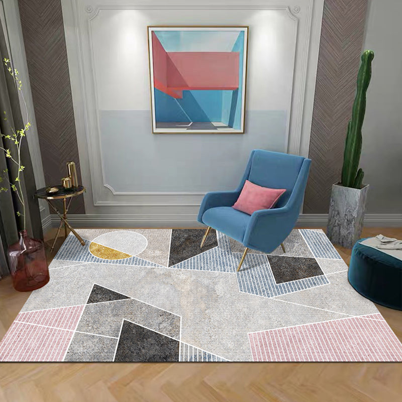 Unique geometric patterned carpet with gray stripe Modern carpet Polyester Washable Pet-friendly non-slip carpet for the living room | Bowlift