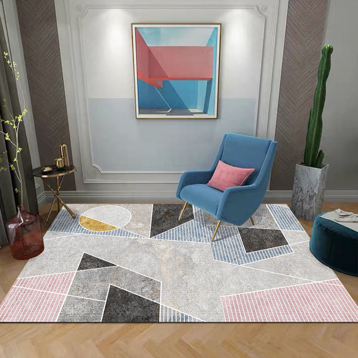 Unique geometric patterned carpet with gray stripe Modern carpet Polyester Washable Pet-friendly non-slip carpet for the living room | Bowlift