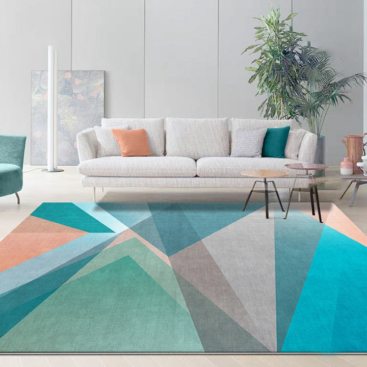 Unique Color Block Rug Blue and Green Modern Rug Polyester Pet Friendly Washable Rug for the Living Room | Bowlift