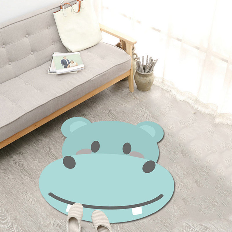 BowLift | Children's Cartoon Animal Pattern Rug Green and Blue Polyester Rug Washable Pet-Friendly Non-Slip Area Rug for the Children's Room