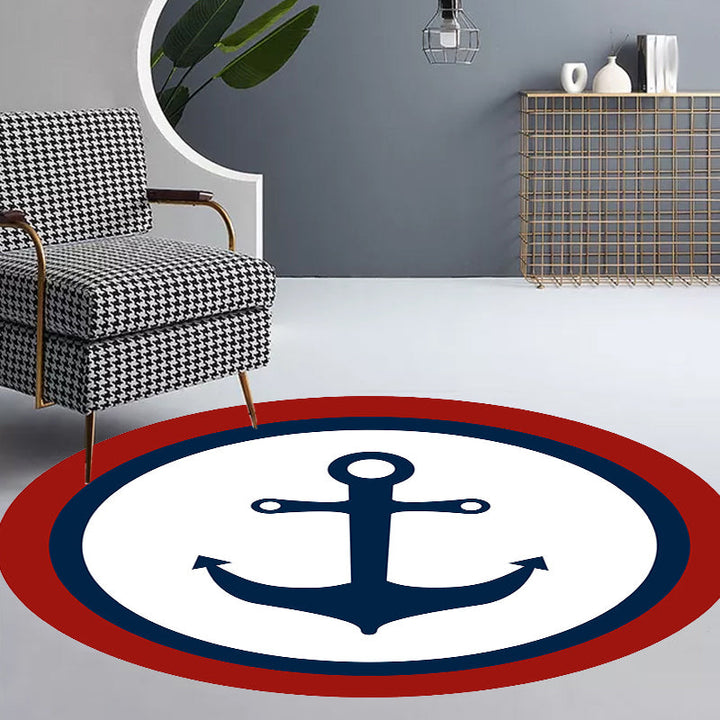BowLift | Unique navigation pattern rug with ship and anchor Blue and White children's rug Polyester Washable Pet-friendly Non-slip rug for children's room