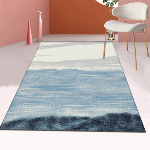 Gray and Blue Modernist Rug Polyester Abstract Rug Pet-Friendly Washable Non-Slip Back Rug for the Living Room | Bowlift
