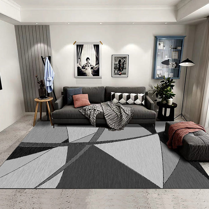 New geometric pattern rug gray and black polyester rug washable pet-friendly non-slip rug for the living room | Bowlift