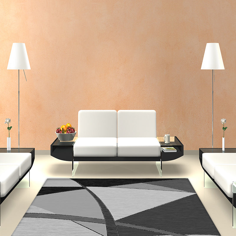 New geometric pattern rug gray and black polyester rug washable pet-friendly non-slip rug for the living room | Bowlift