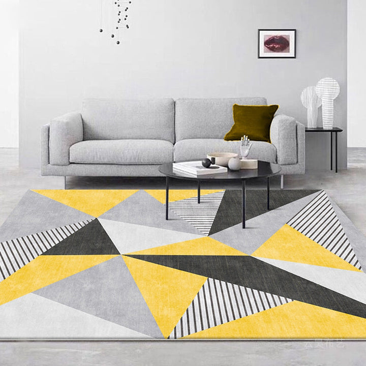 Nordic Geometric Pattern Carpet with Stripes Yellow and Gray Modern Carpet Polyester Washable Pet-Friendly Non-Slip Carpet for the Living Room | Bowlift