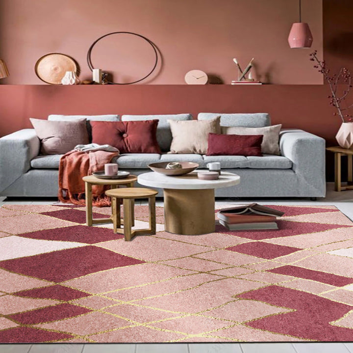 Multicolor Bedroom Rug Polyester Modernism Color Stripes Geometric Pattern Rug Washable Pet-Friendly Rug | Bowlift