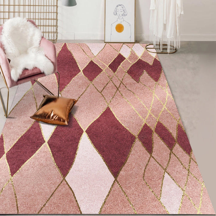 Multicolor Bedroom Rug Polyester Modernism Color Stripes Geometric Pattern Rug Washable Pet-Friendly Rug | Bowlift