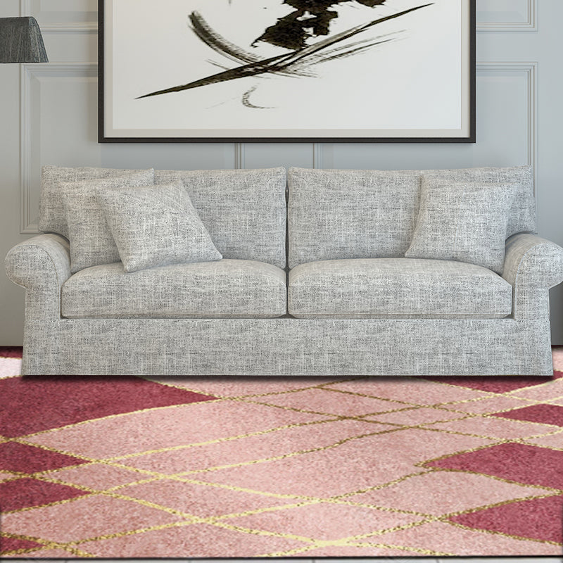 Multicolor Bedroom Rug Polyester Modernism Color Stripes Geometric Pattern Rug Washable Pet-Friendly Rug | Bowlift
