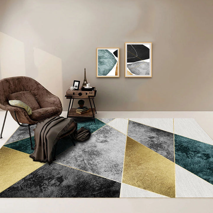 Multicolor Bedroom Rug Polyester Modernism Color Stripes Geometric Pattern Rug Washable Pet-Friendly Rug | Bowlift