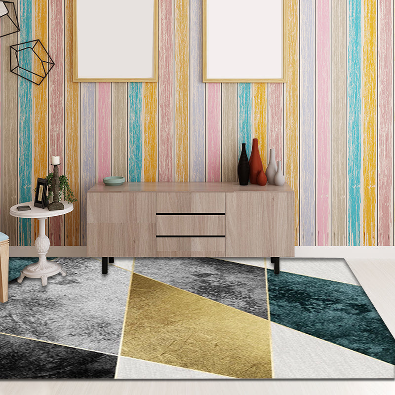 Multicolor Bedroom Rug Polyester Modernism Color Stripes Geometric Pattern Rug Washable Pet-Friendly Rug | Bowlift