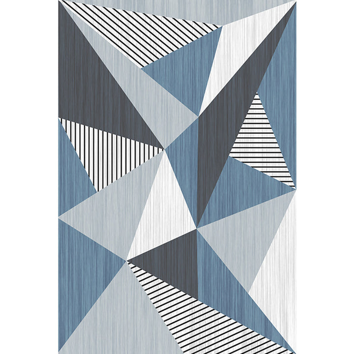Blue and Gray Modernist Carpet Polyester Geometric and Striped Pattern Carpet Pet Friendly Washable Non-Slip Mat Carpet for the Living Room | Bowlift