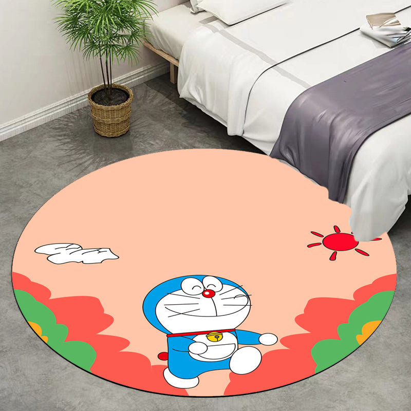 BowLift | Kids Cartoon Cat Pattern Rug Pink and Red Polyester Carpet Washable Pet Friendly Non-Slip Area Rug for Children's Room