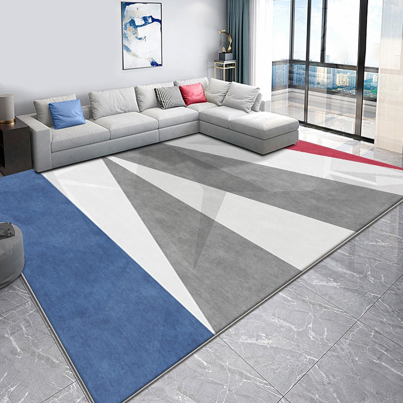 Gray and Blue Modern Rug Polyester Color Block Rug Pet Friendly Washable Non-Slip Back Carpet for the Living Room | Bowlift
