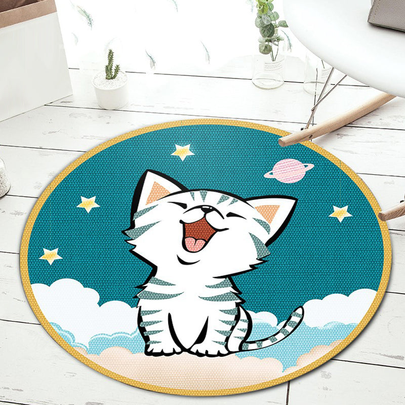 BowLift | Stylish Cartoon Animal Pattern Carpet Green and Blue Kids Carpet Polyester Pet-Friendly Washable Non-Slip Backing Carpet for Children's Room