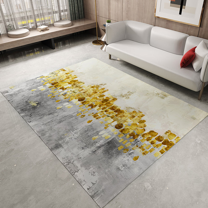 Stylish oil painting rug with tree pattern blue and gold Casual rug flannel pet-friendly washable rug for the living room | Bowlift