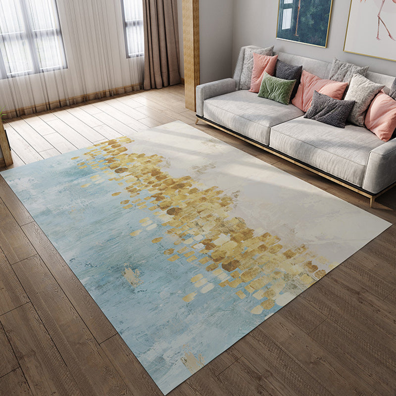 Stylish oil painting rug with tree pattern blue and gold Casual rug flannel pet-friendly washable rug for the living room | Bowlift