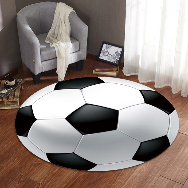BowLift | Fancy Sports Pattern Rug Orange and White Children's Rug Polyester Washable Pet-Friendly Non-Slip Rug for the Children's Room