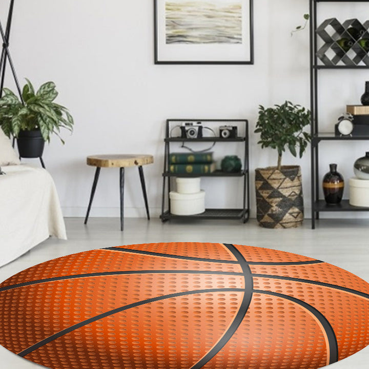 BowLift | Fancy Sports Pattern Rug Orange and White Children's Rug Polyester Washable Pet-Friendly Non-Slip Rug for the Children's Room