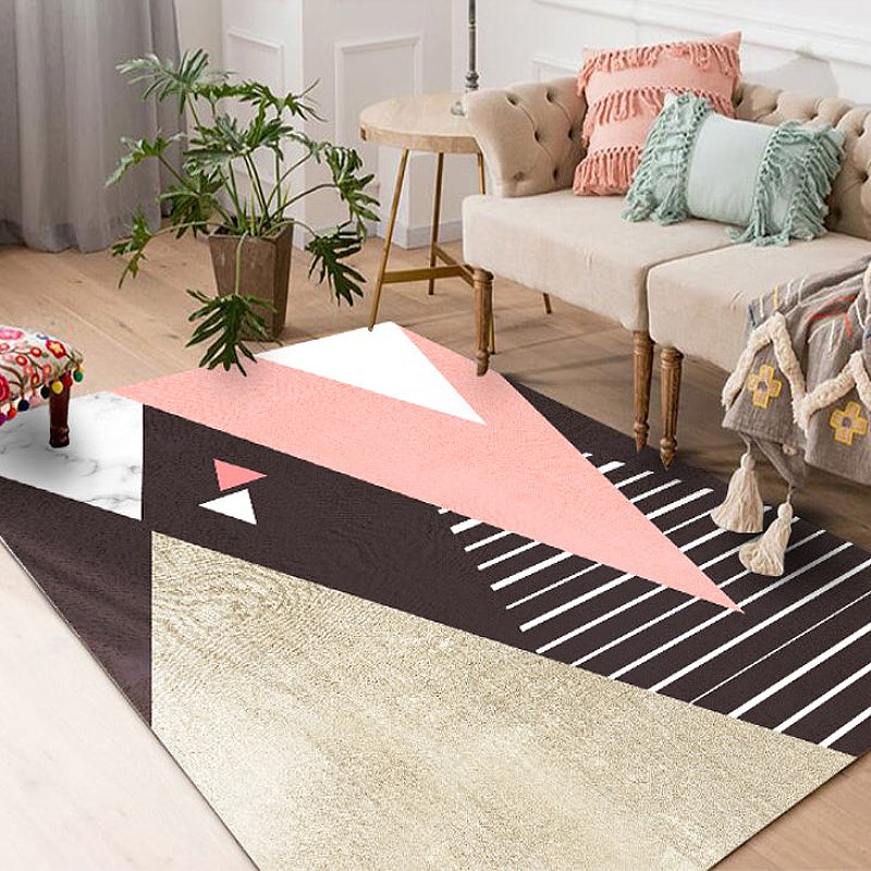 Modern geometric pattern rug with striped, printed, multicolored polyester rug, washable, non-slip, pet-friendly rug for the living room | Bowlift