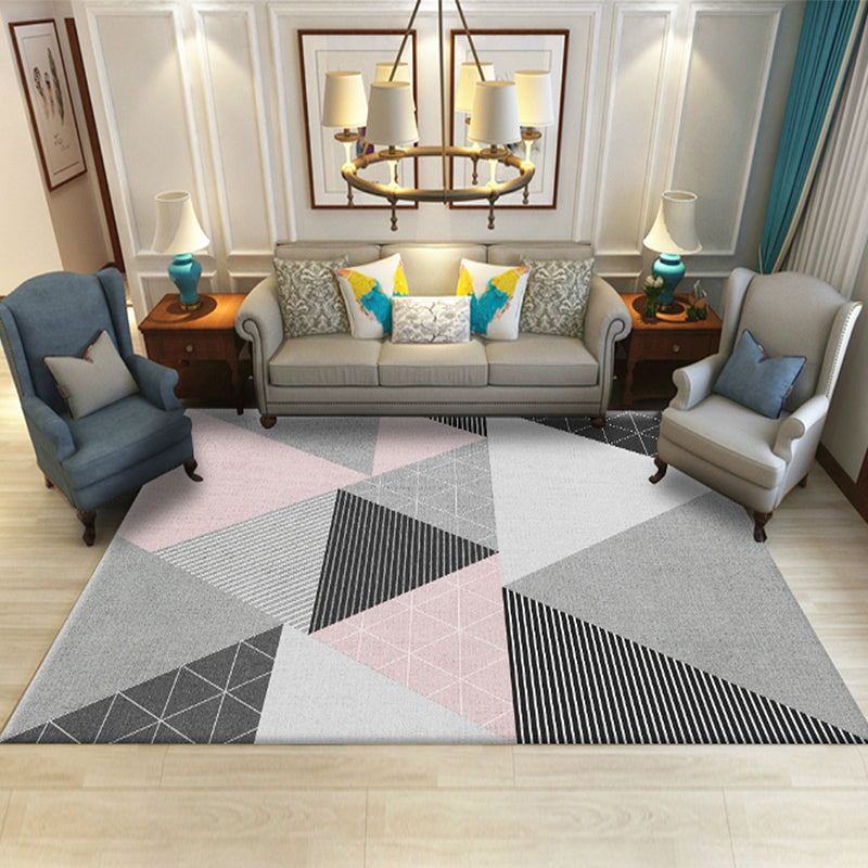 Modern geometric pattern rug with striped, printed, multicolored polyester rug, washable, non-slip, pet-friendly rug for the living room | Bowlift