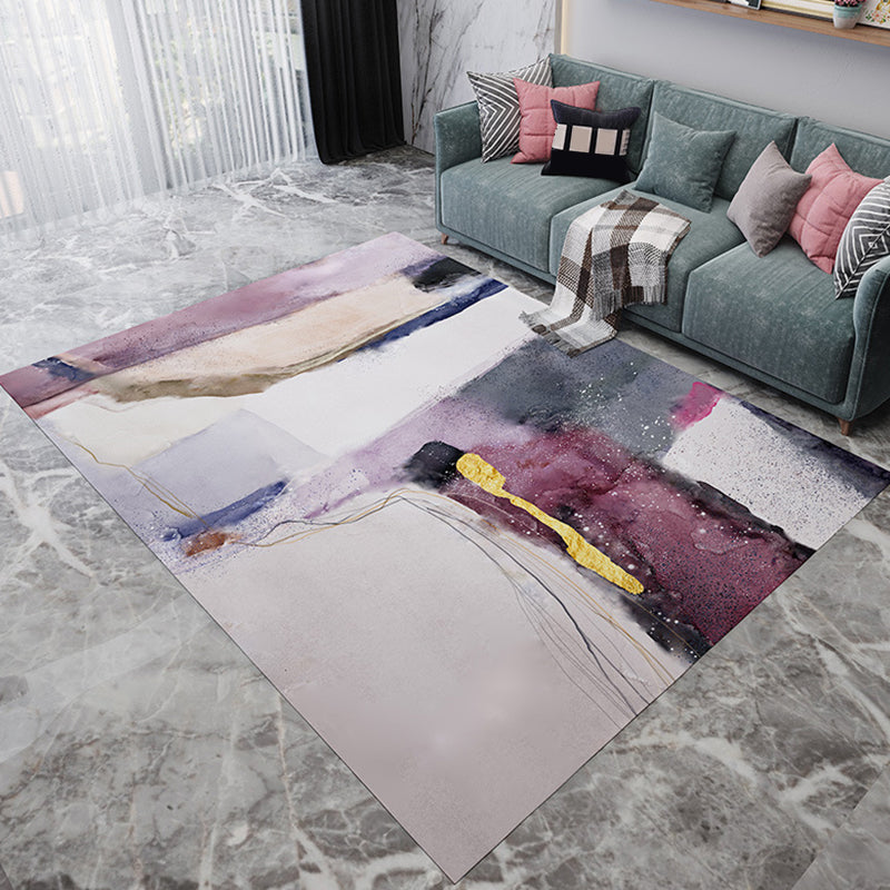 Unique watercolor patterned rug Multicolor Modern rug flannel washable pet-friendly non-slip rug for the living room | Bowlift