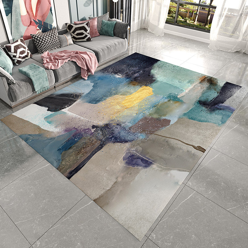 Unique watercolor patterned rug Multicolor Modern rug flannel washable pet-friendly non-slip rug for the living room | Bowlift