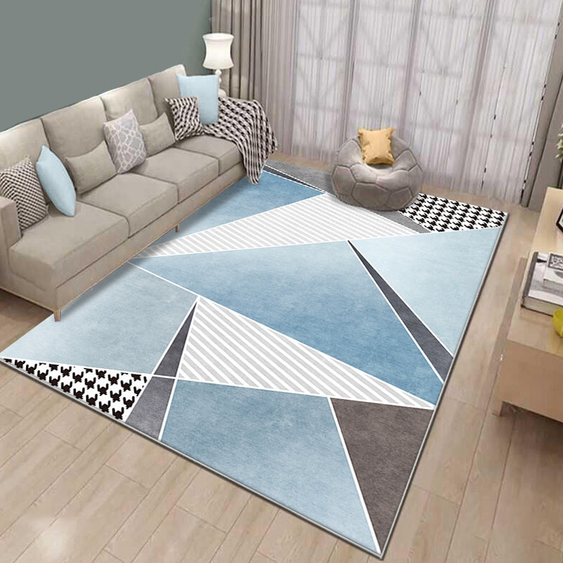 Stylish geometric patterned carpet with blue neck cutter Modern carpet Polyester Pet-friendly Washable carpet for the living room | Bowlift