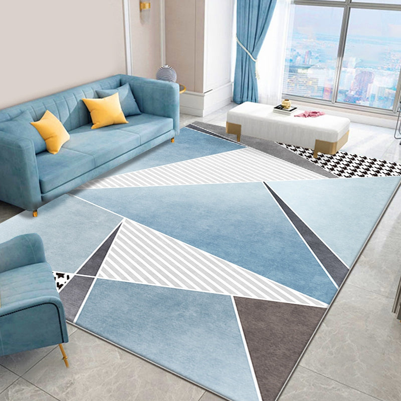 Stylish geometric patterned carpet with blue neck cutter Modern carpet Polyester Pet-friendly Washable carpet for the living room | Bowlift