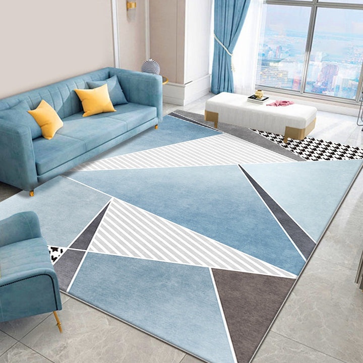 Stylish geometric patterned carpet with blue neck cutter Modern carpet Polyester Pet-friendly Washable carpet for the living room | Bowlift