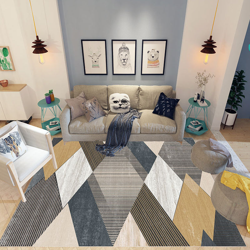 Unique multi-colored striped rug with geometric print made of polyester Modern rug Pet-friendly non-slip backing Rug for the bedroom | Bowlift