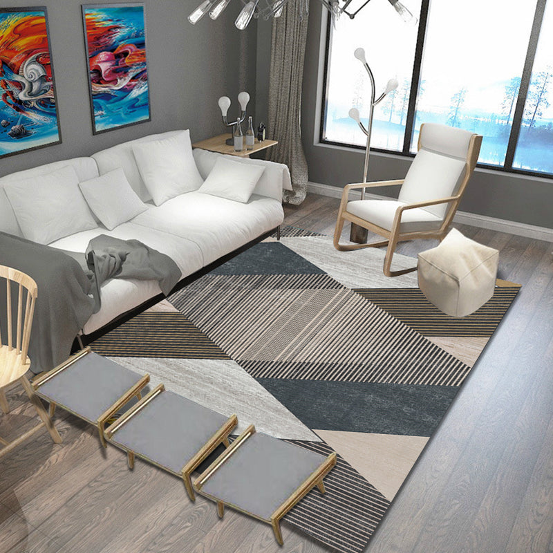 Unique multi-colored striped rug with geometric print made of polyester Modern rug Pet-friendly non-slip backing Rug for the bedroom | Bowlift