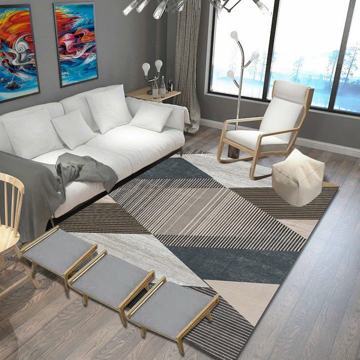 Unique multi-colored striped rug with geometric print made of polyester Modern rug Pet-friendly non-slip backing Rug for the bedroom | Bowlift