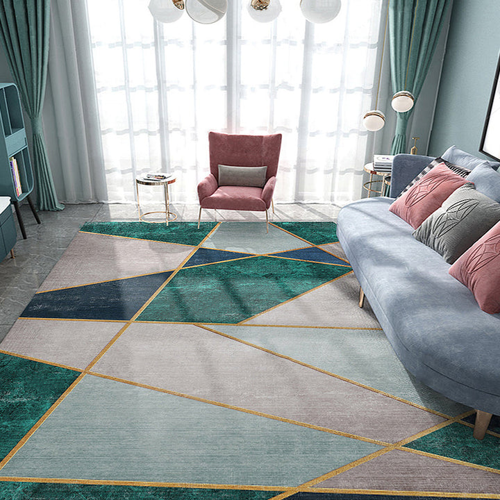 Unique multi-colored striped rug with geometric print made of polyester Modern rug Pet-friendly non-slip backing Rug for the bedroom | Bowlift