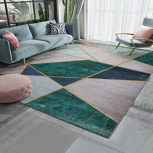 Unique multi-colored striped rug with geometric print made of polyester Modern rug Pet-friendly non-slip backing Rug for the bedroom | Bowlift