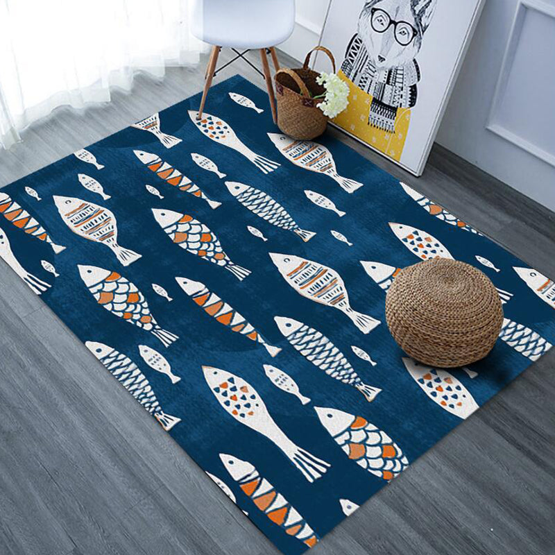 BowLift | Beautiful cartoon animal pattern rug with fish Multicolored children's rug Polyester Washable Pet-friendly non-slip rug for the children's room