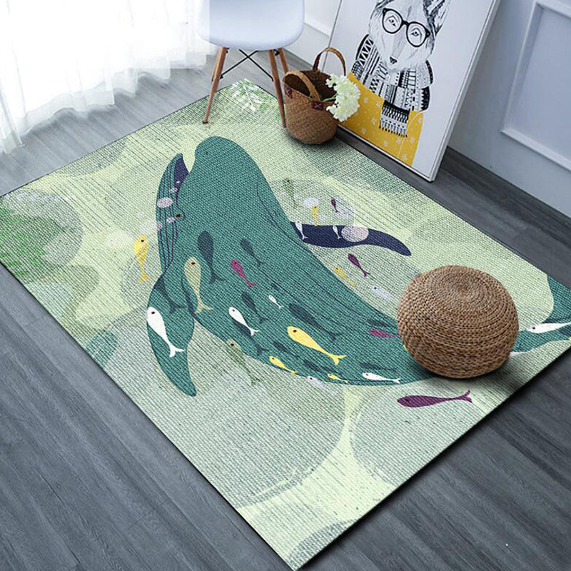 BowLift | Beautiful cartoon animal pattern rug with fish Multicolored children's rug Polyester Washable Pet-friendly non-slip rug for the children's room